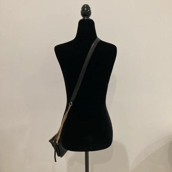 ASH Black Leather Convertible Cross Body Purse Gold Silver Chain - Picture 6 of 14